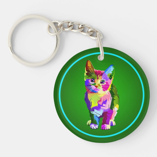 Stylised Kitten Prismatic Design-32345 Key Ring (Front)