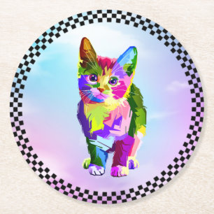 Stylised Kitten Prismatic Design-32345 Round Paper Coaster