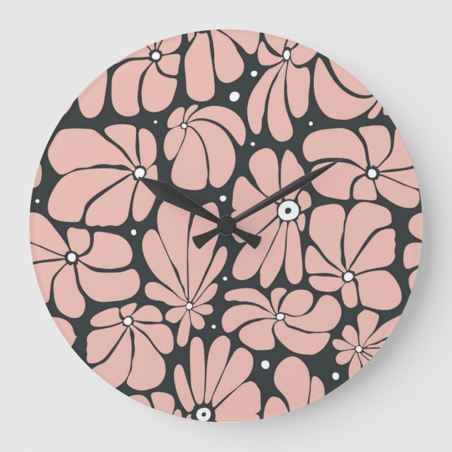 Stylised large blossoms, seamless floral pattern. clock (Front)