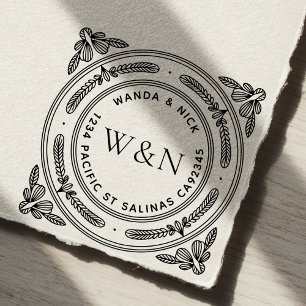 Stylised Leaf Wooden Return Address Stamp
