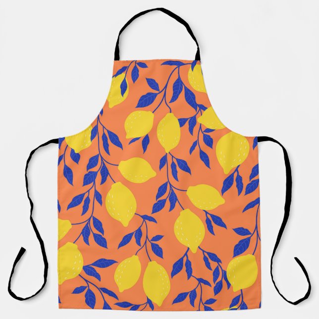 Stylised Lemons Vintage Tropical Pattern Apron (Front)