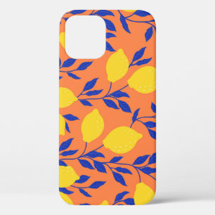 Stylised Lemons Vintage Tropical Pattern iPhone 12 Case