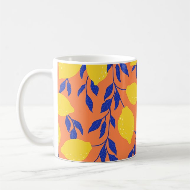 Stylised Lemons Vintage Tropical Pattern Coffee Mug (Left)