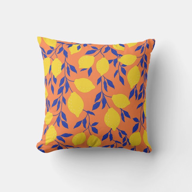 Stylised Lemons Vintage Tropical Pattern Cushion (Front)