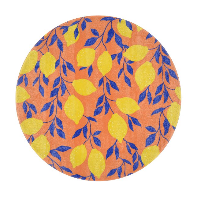 Stylised Lemons Vintage Tropical Pattern Cutting Board (Front)