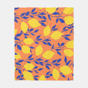 Stylised Lemons Vintage Tropical Pattern Fleece Blanket