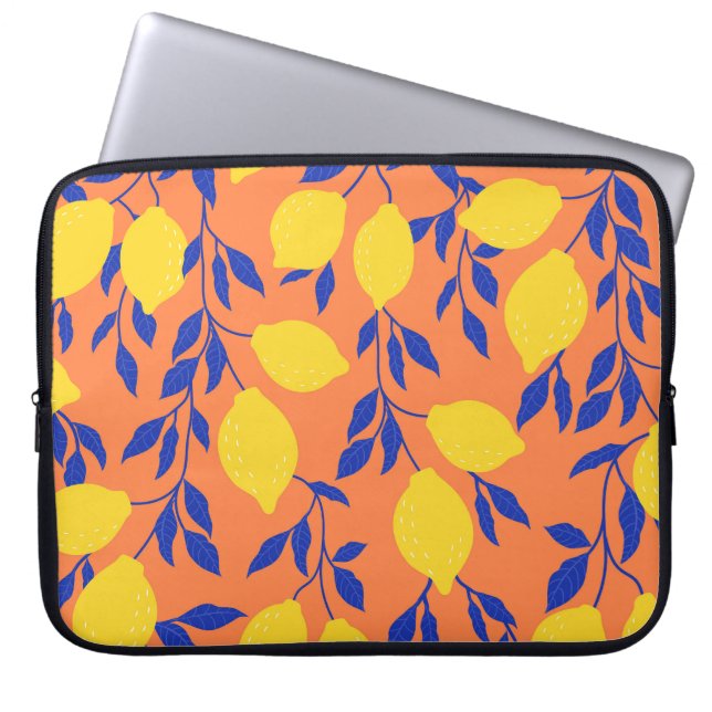 Stylised Lemons Vintage Tropical Pattern Laptop Sleeve (Front)