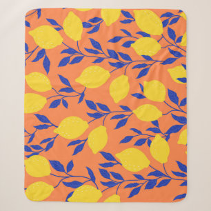 Stylised Lemons Vintage Tropical Pattern Sherpa Blanket
