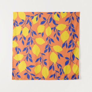 Stylised Lemons Vintage Tropical Pattern Tapestry