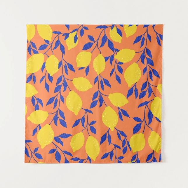 Stylised Lemons Vintage Tropical Pattern Tapestry (Front)