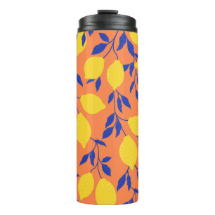 Stylised Lemons Vintage Tropical Pattern Thermal Tumbler