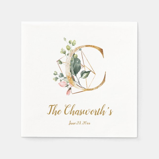 Stylised Letter C Floral Wedding Napkins (Front)