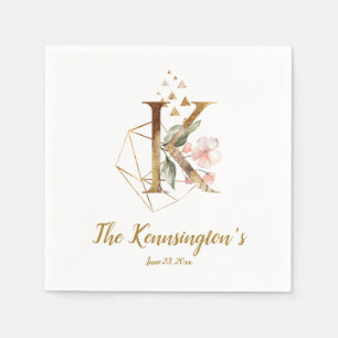 Stylised Letter K Floral Wedding Napkins