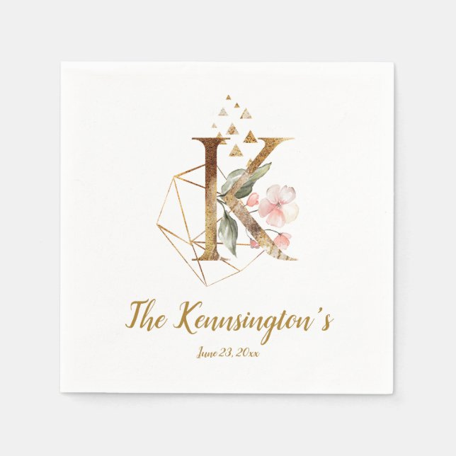 Stylised Letter K Floral Wedding Napkins (Front)