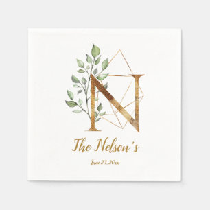 Stylised Letter N Floral Wedding Napkins