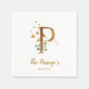 Stylised Letter P Floral Wedding Napkins