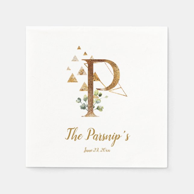 Stylised Letter P Floral Wedding Napkins (Front)