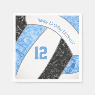 stylised light blue black girls volleyball sports napkin