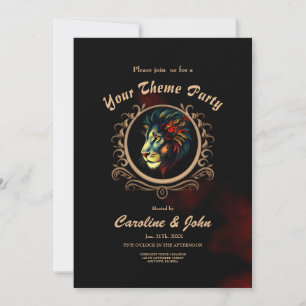 Stylised Lion Head Portrait in Mandala Frame Invitation