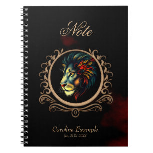Stylised Lion Head Portrait in Mandala Frame Notebook