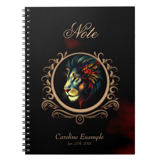 Stylised Lion Head Portrait in Mandala Frame  Notebook (Front)