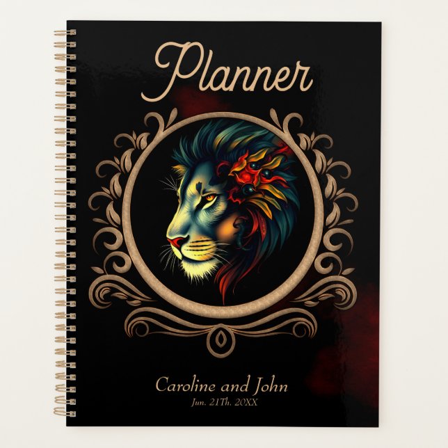 Stylised Lion Head Portrait in Mandala Frame Planner (Front)