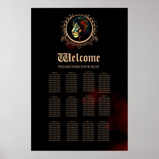 Stylised Lion Head Portrait in Mandala Frame  Poster (Front)