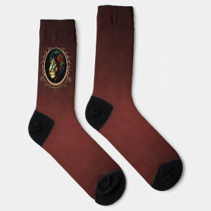 Stylised Lion Head Portrait in Mandala Frame  Socks