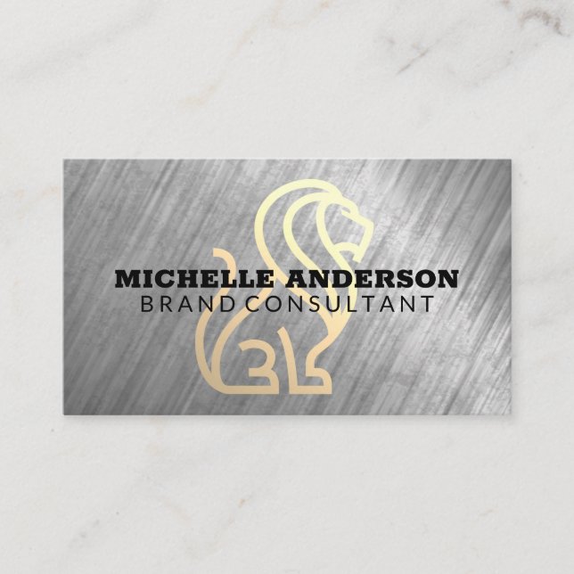 Stylised Lion Logo | Metal Texture Background Business Card (Front)