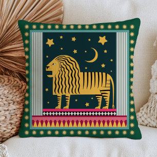 Stylised Lion Under Starry Night Sky Eclectic Cushion