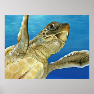 Stylised Loggerhead Sea Turtle Poster