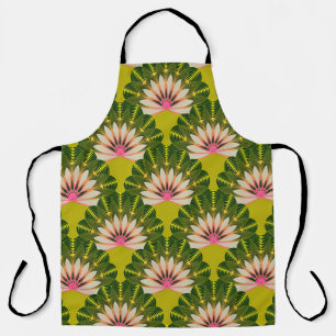 Stylised lotus wallpaper: pink, green. apron