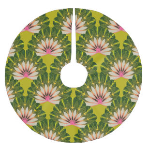Stylised lotus wallpaper: pink, green. brushed polyester tree skirt