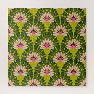 Stylised lotus wallpaper: pink, green. jigsaw puzzle