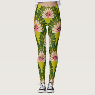 Stylised lotus wallpaper: pink, green. leggings