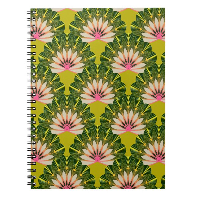 Stylised lotus wallpaper: pink, green. notebook (Front)