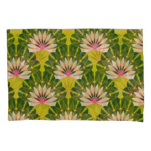 Stylised lotus wallpaper: pink, green. pillowcase