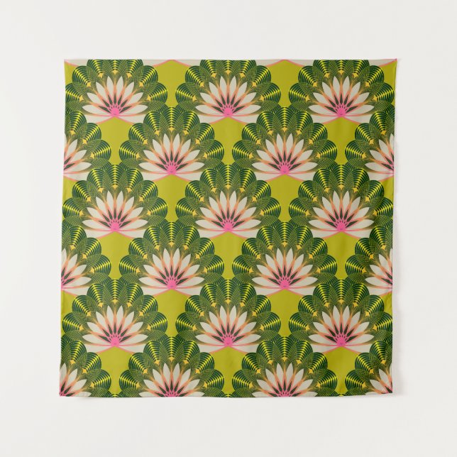 Stylised lotus wallpaper: pink, green. tapestry (Front)