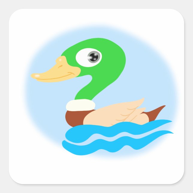 Stylised mallard duck square sticker (Front)