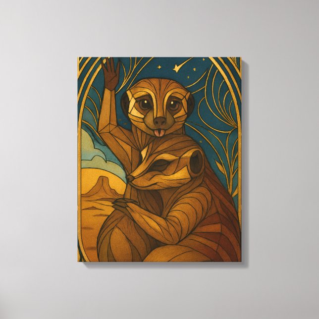 Stylised Meerkat Pair Under Starry Sky Canvas Print (Front)