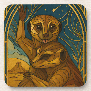 Stylised Meerkat Pair Under Starry Sky Coaster