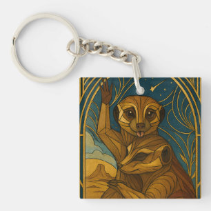 Stylised Meerkat Pair Under Starry Sky Key Ring