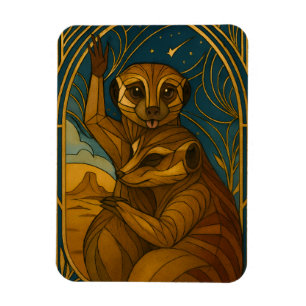 Stylised Meerkat Pair Under Starry Sky Magnet