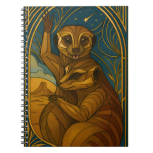 Stylised Meerkat Pair Under Starry Sky Notebook