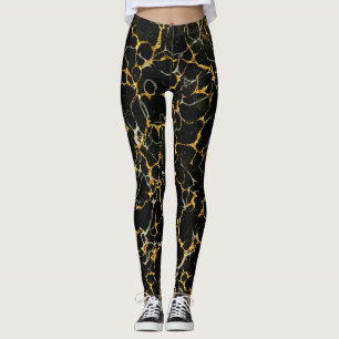 Stylised Modern Marbling Marbled Marble Black Gold Leggings