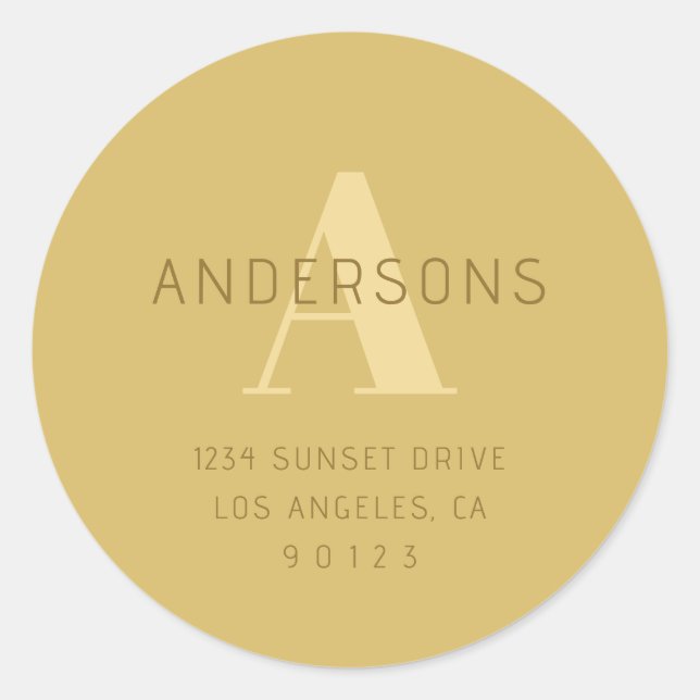 Stylised Modern Minimal Gold Return Address  Classic Round Sticker (Front)