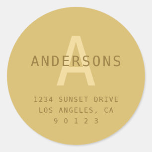 Stylised Modern Minimal Gold Return Address Classic Round Sticker
