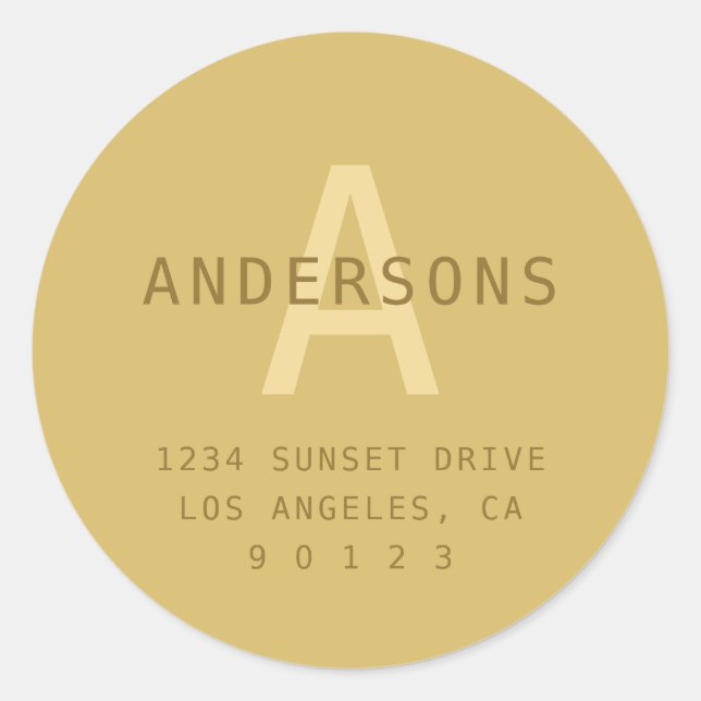 Stylised Modern Minimal Gold Return Address  Classic Round Sticker (Front)