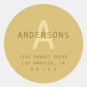 Stylised Modern Minimal Gold Return Address  Classic Round Sticker