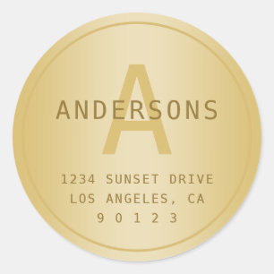 Stylised Modern Minimal Gold Return Address  Classic Round Sticker